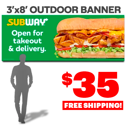 Open for Takeout & Delivery (3'x8' Banner)